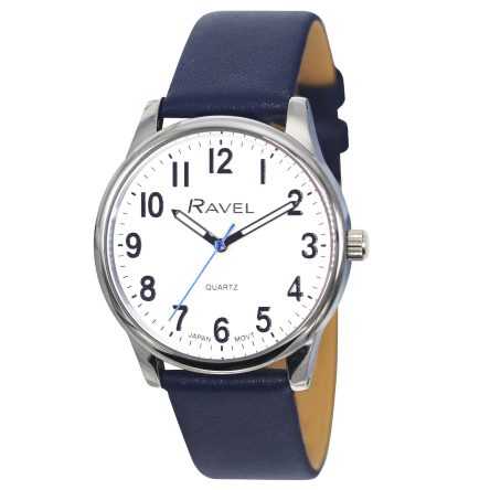 Ravel Plus – Extra Long Life Unisex Everyday Watch with Microfibre Leather Strap – Japanese Analogue Quartz – RP005L – Blue/Silver Tone