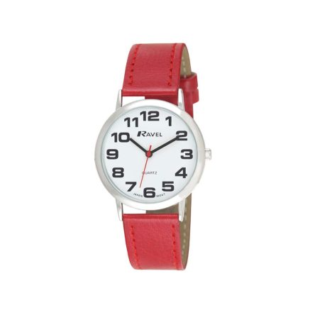 Ravel Women’s Easy Read Watch with Big Numbers – Red/Silver Tone/Black Dial