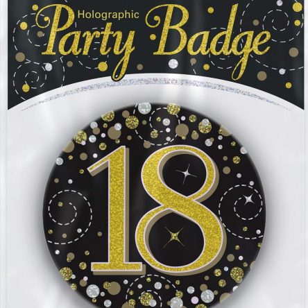 OakTree 3″ Badge 18th Birthday Sparkling Fizz Black Gold Holographic